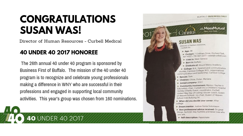 Curbell In The News: Congratulations Susan Was – 40 Under 40 Honoree!
